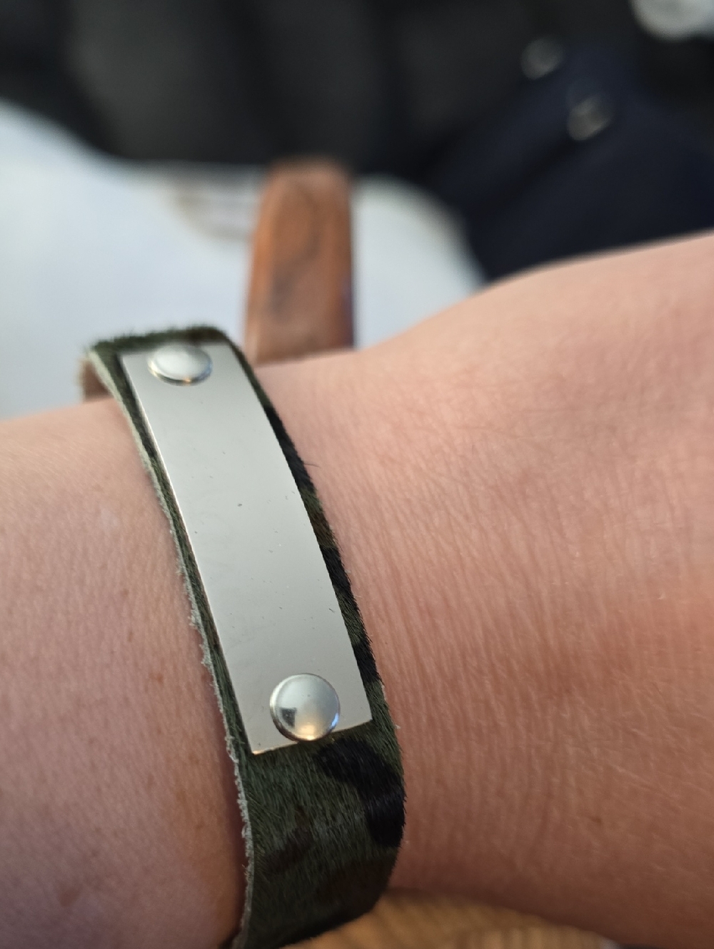 Camo Leather Bracelet with Engravable Silver Plate